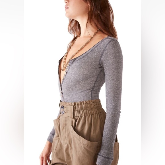 Free People Intimately Women's Dylan Thermal Bodysuit Button Placket Bodycon‎ Sm - Picture 8 of 16